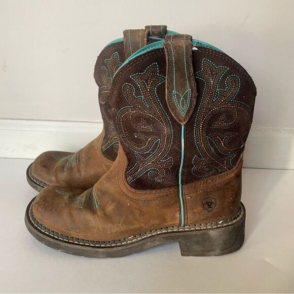 Ariat Size 7.5 Fatbaby Heritage Dapper Western Boot Brown and Turquoise - Picture 4 of 8